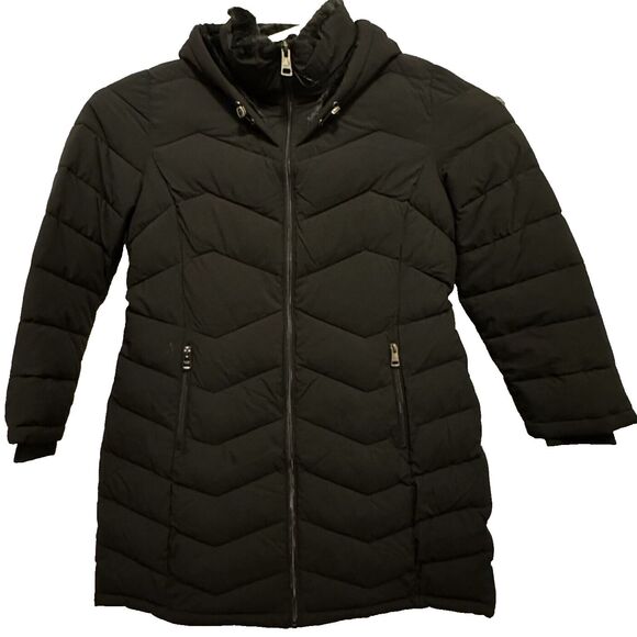Andrew Marc Womens Size Small Black Hooded Puffer Jacket Quilted Winter Coat New - Picture 1 of 11